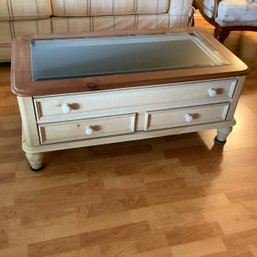 Broyhill Whitewash Curio Coffee Table With Pull Out Display Drawer