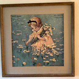 Needlepoint Art Of Good Housekeeping May 1928 Cover By Jessie Wilcox Smith Of Girl Picking Flowers