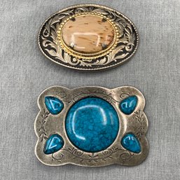 2 Belt Buckles, 1 Turquoise, 1 Agate Cabochon