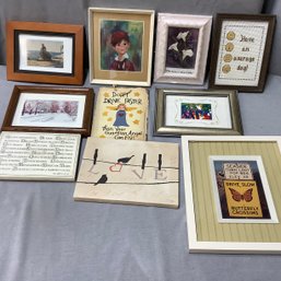 10 Piece Art. Embroidery, Cross Stitch Art, Painted Slate Tile, Numbered And Signed Lithograph, Canvas