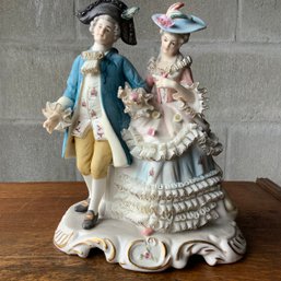 Antique Man And Woman Dresden Lace Style Figurine