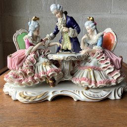 Extremely Rare Dresden Lace 3 Figurine Chess Player