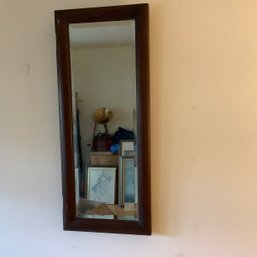 Antique Mirror With Wallhanging Wire On Back, Once Was A Cabinet Door As Evident Of Hinge Cutouts