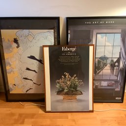3 Posters, Framed. Metropolitan Museum Of Art, Faberge, Kelly Office Services The Art Of Work