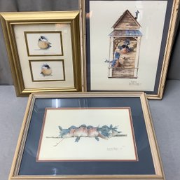 Birds! 2 Signed & Numbered Lithographs By Carolyn Shores Wright, 2 Framed Together By V. Pfeiffer