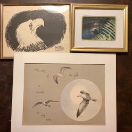 Matted Seagull Art By D. Morgan, Marlette 1986 Reprint Following Space Shuttle Tragedy, Framed Swan Print
