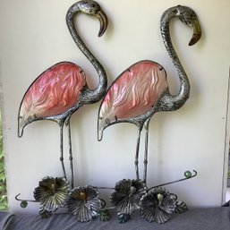 2 Large 32 Inch Flamingo Wall Decor With Glass Bodies