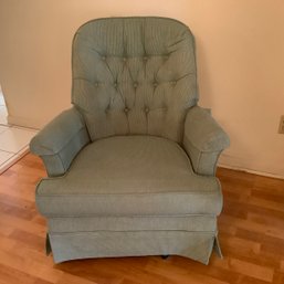 Swivel Easy Chair, Tufted Back, Soft Neutral Stripe Pattern