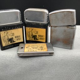 Advertising Lighters With Lenticular Prints Of Septic Service, Revelation Lighter & Pocket Knife