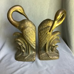Pair Of Brass Egret Bookends