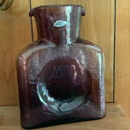 Blenko Handcraft Labeled Amethyst Double Spout Water Pitcher, Personally Signed Richard Blenko, Members Only