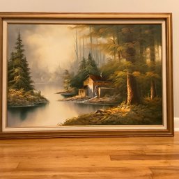 Original Signed Framed Painting Of Fall Lake Signed Lower Left. 41 Inch X 29 Inch