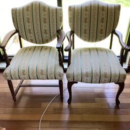 Pair Of Shield Shape Back, Wood Frame Vintage Arm Chairs