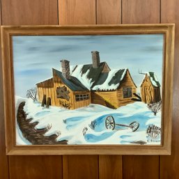 Original Framed Canvas Panel Painting 'The Old Shack' By C. Bonson, Circa 1969