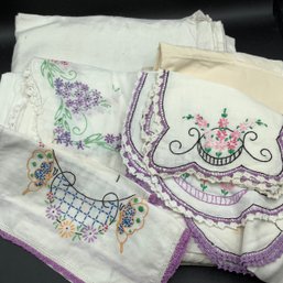 Vintage Handmade Embroidered Dresser Sets, Linens, Tablecloths, Dresser Scarf