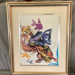 Signed Watercolor Painting Of Fish With Special Metallic Matting