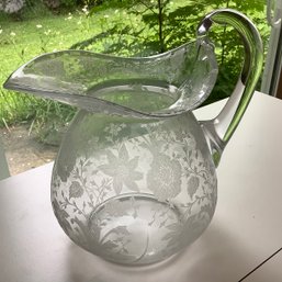 Cambridge Rose Point Etched Pitcher, Flared Wide Rim, Circa 1940s