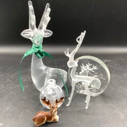 Reindeer, Glass And Porcelain Minis, Paperweights, Figurines