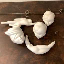 Hanging Modernist Style Bisque Heads And Bodies, 1980s-1990s, Signed L Williams