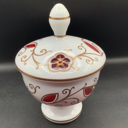 Antique Moser, 1880s Bohemian Candy Dish Ruby Red With Opaline Overlay