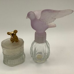 Pair Of Perfume Bottles, Lavender Bird & Gold Mouse