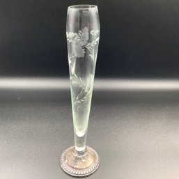 Etched Floral Glass Vase With Sterling Weighted Base