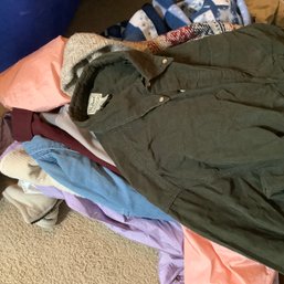 A Huge Tub Full Of Vintage Clothing-mostly Cool Weather Finds: LL Bean, Track Jackets, Blanket Wrap. Most L XL