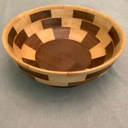 Artisan Hand Turned Wood Bowl, Black Walnut And Hard Maple Signed And Dated
