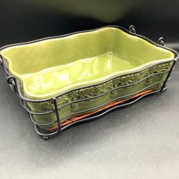 Ruffled Casserole, Green With Basket And Wire Holder, Temptations