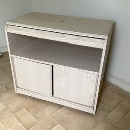 Swivel Top TV Stand, One Open Shelf And Double Push To Open Doors, Whitewash Color