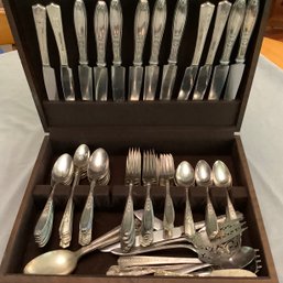 Silver Plate Silverware Set With Case, Some Additional Pieces Included