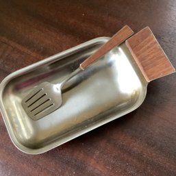 MCM Stako Of Sweden Miniature Appetizer Herring Tray With Miniature Spatula, Stainless And Teak