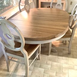 Dining Table With Removable Leaf, 4 Chairs. Wood Tops And Whitewashed Legs And Back