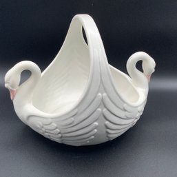 Fitz And Floyd Double Swan Bowl With Handle