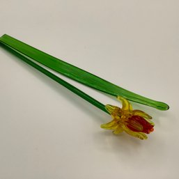 Art Glass Long Stem Daffodil With Art Glass Leaf