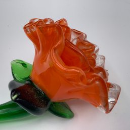 Art Glass Long Stem Flower, Orange Carnation