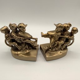 Heavy Brass Bookends Of Children Playing Tug O War With Rope