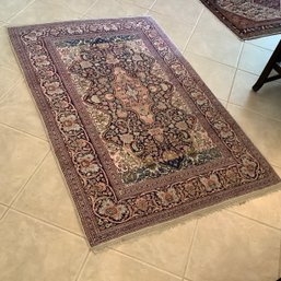 Indian Kashmir Cotton Foundation & Fine Wool Rug, 18th Century Kashan Design On Navy Field & Jewel Tones