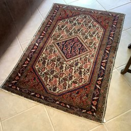 1950s Persian Borujerd Rug Hand Knotted On Bottom With Wool Pile & All Natural Dyes, Boteh Design