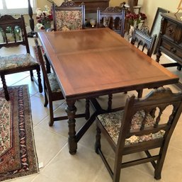 Jacobean Dining Room Table, 6 Tapestry Chairs