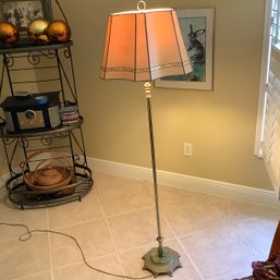 Antique Art Deco Brass Floor Lamp With Adjustable Harp, Marble Weighted Base, Solid Brass