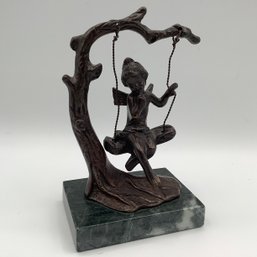 Bronze Pixie On A Swing, French Art Nouveau Style