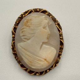 Cameo Brooch With Gold Toned Decorative Border