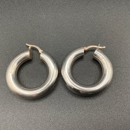 .925 Sterling Silver Large Diameter Macaroni Hoop Earrings