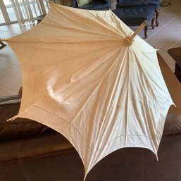 Antique Victorian Parasol, Soft Creamy Silk Weave Fabric