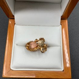 10K Gold Ring, Size 8 Tri-colored Gold With Leaf And Heart Design