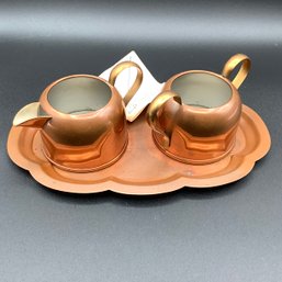 Coppercraft Guild Copper Creamer Sugar And Etched Tray