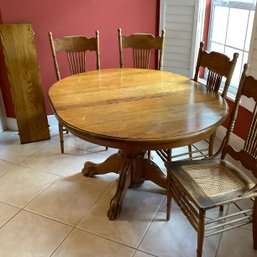 Vintage Oak Table And Chair Set With Huge Lion Paw Feet, 2 Leaves, 4 Cane Chairs