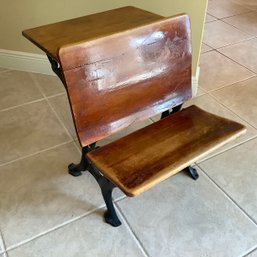 Antique New Victor School Desk With Iron Frame And Original Finish