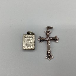 Sterling Cross Charm And Silver Colored Bible Charm